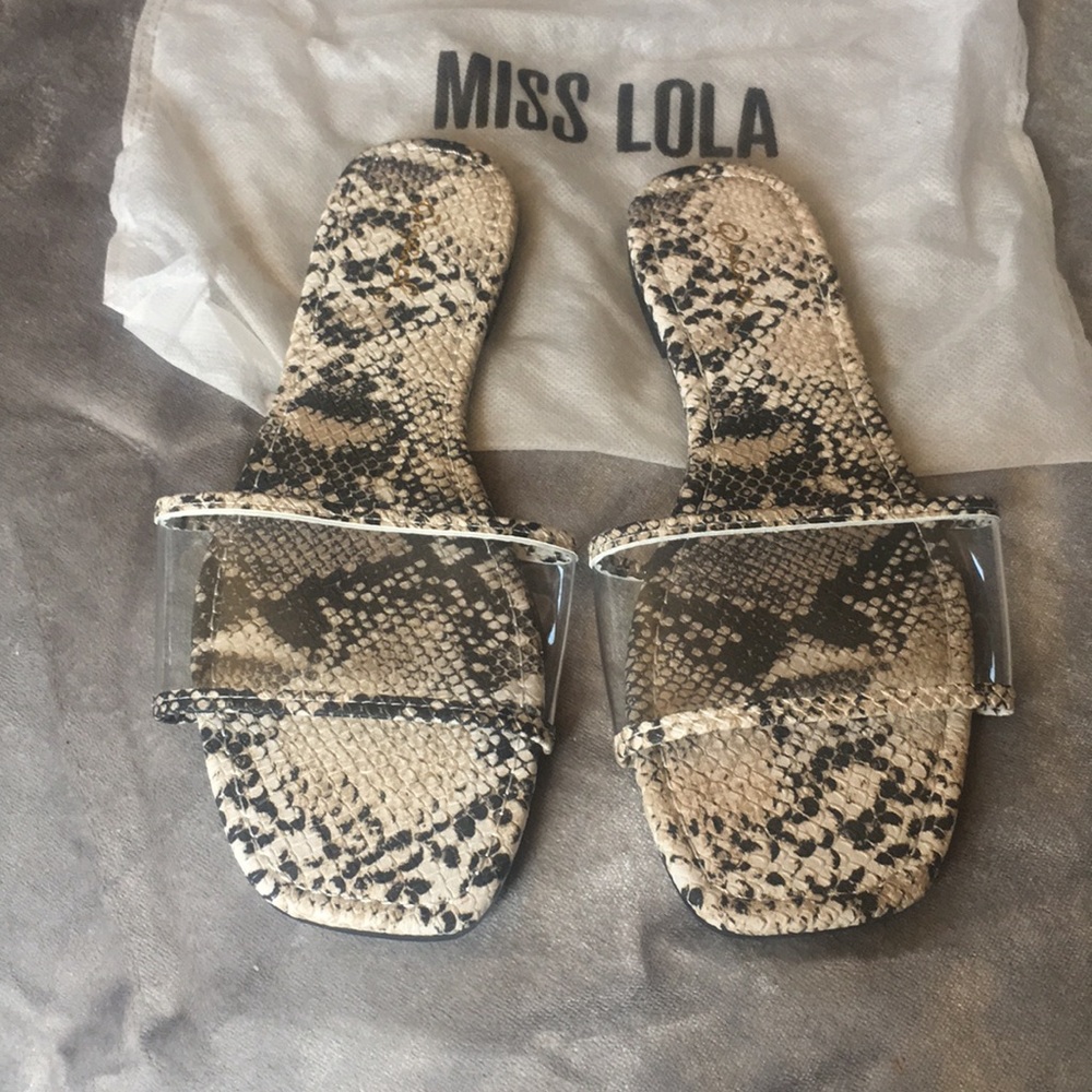 MISS LOLA Snake Print Sandals - Picture 2 of 5